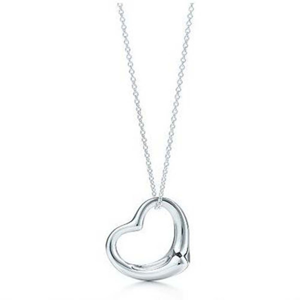 💓Silvertone Open Heart Pendant Chain Neckl - Picture 2 of 4